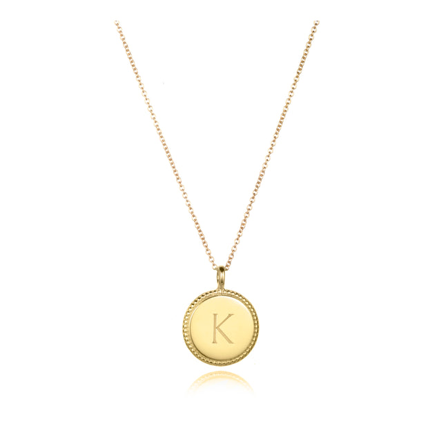 Round Charm Initial Necklace Gold