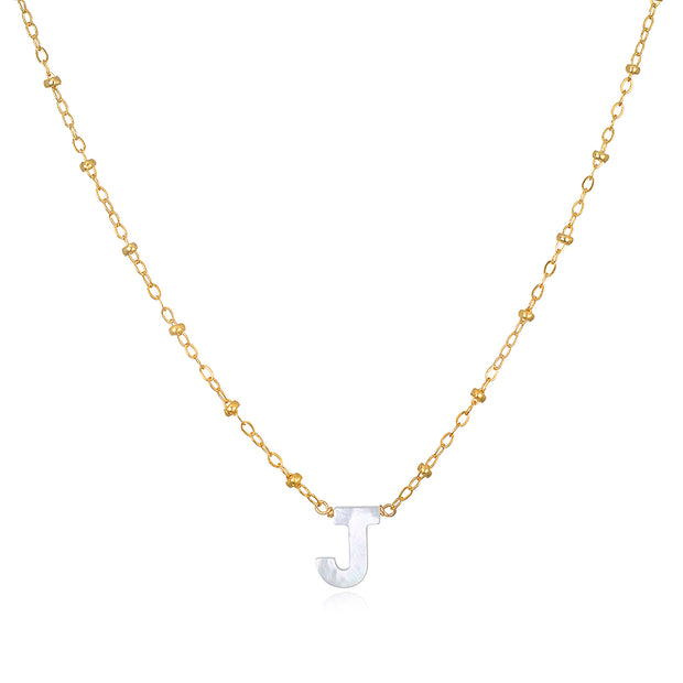 Mother of Pearl Initial Necklace-gold