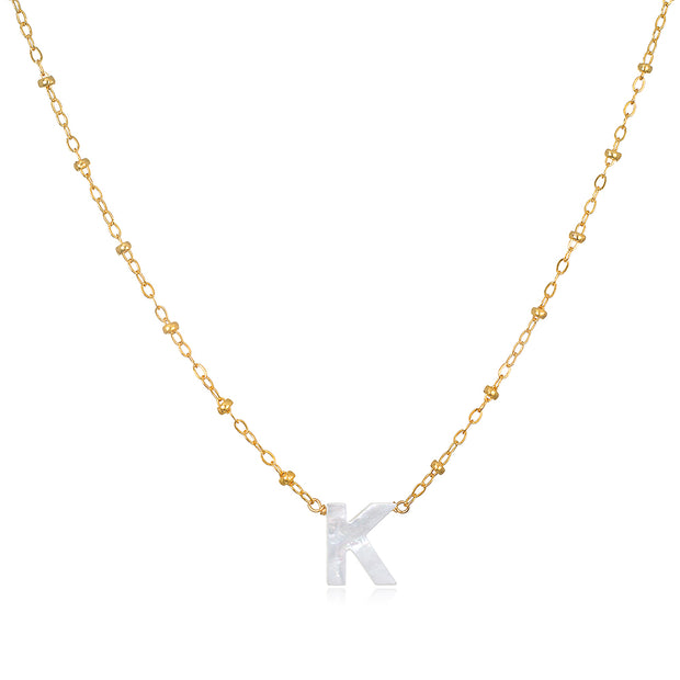 Mother of Pearl Initial Necklace-gold