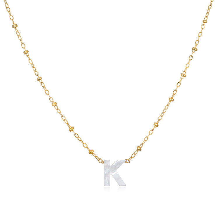 Mother of Pearl Initial Necklace-gold