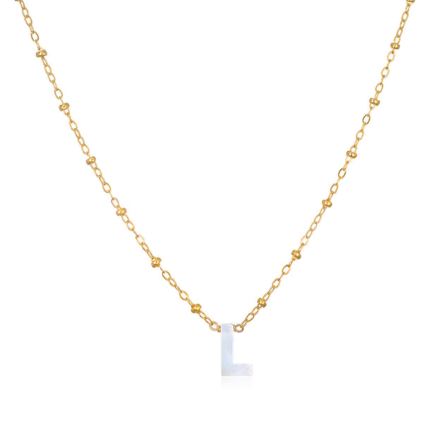 Mother of Pearl Initial Necklace-gold