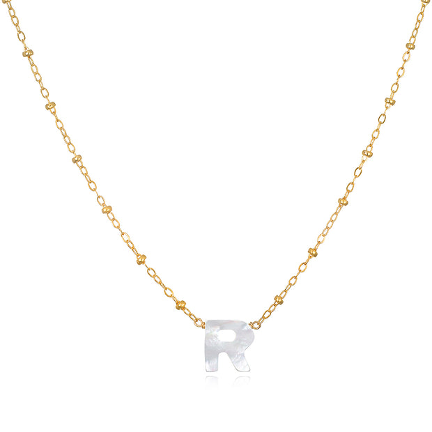 Mother of Pearl Initial Necklace-gold