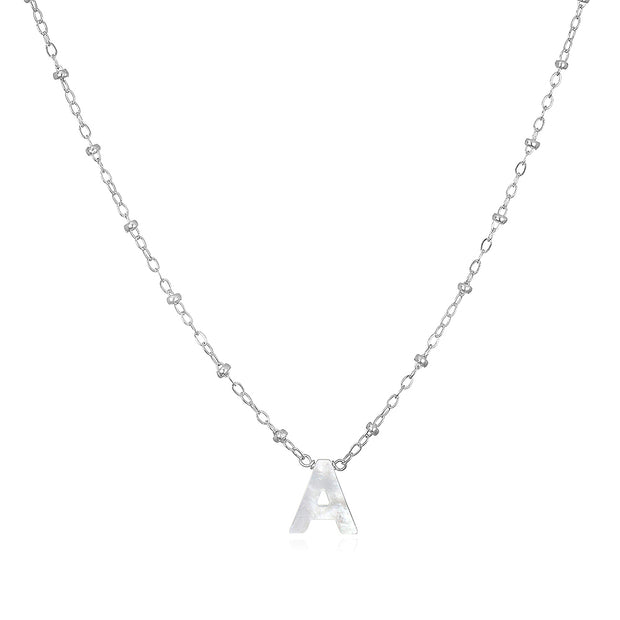 Mother of Pearl Initial Necklace-silver