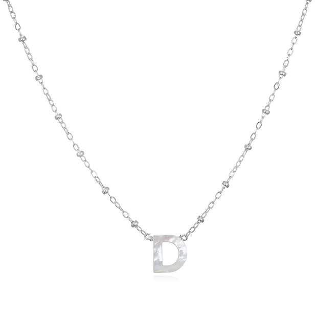 Mother of Pearl Initial Necklace-silver