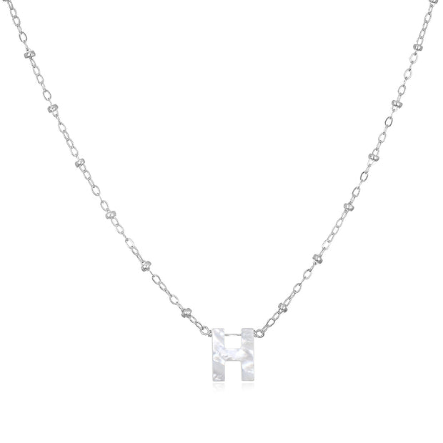 Mother of Pearl Initial Necklace-silver