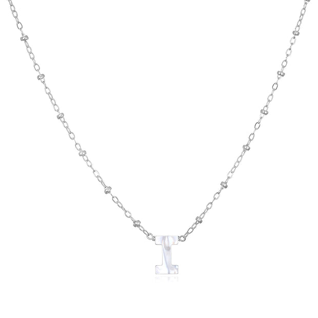 Mother of Pearl Initial Necklace-silver