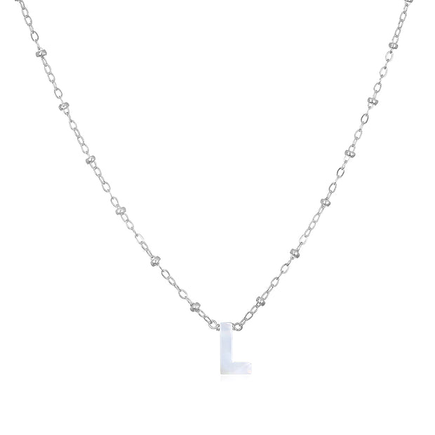 Mother of Pearl Initial Necklace-silver