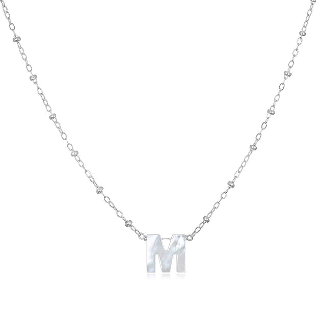 Mother of Pearl Initial Necklace-silver