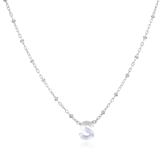 Mother of Pearl Initial Necklace-silver