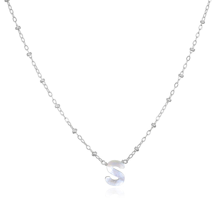 Mother of Pearl Initial Necklace-silver