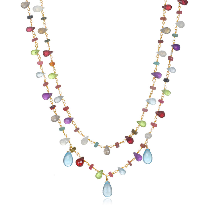 Layered Wildflower Gems Necklace-Sky Blue Topaz