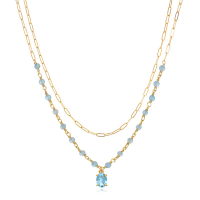 Layered Gemstone Necklace - Sky Blue Topaz