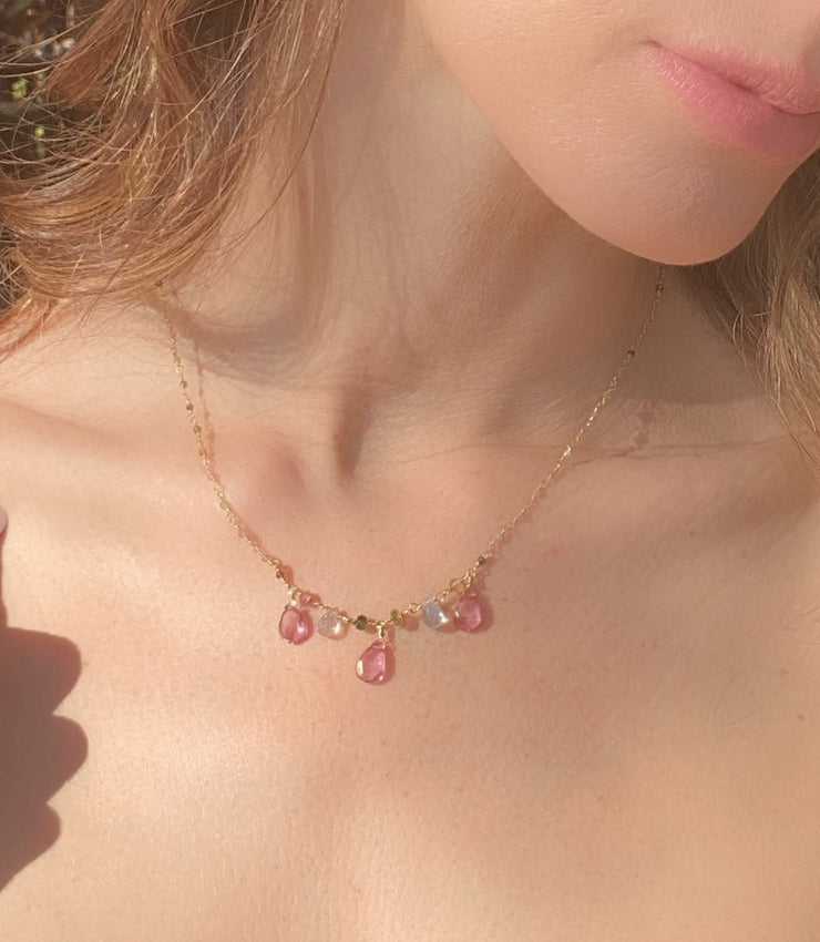 Pink Topaz and Tourmaline Wildflower Necklace