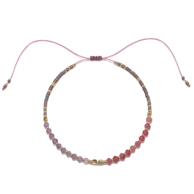 Miyuki Beaded Pull Tie Bracelet - Purple