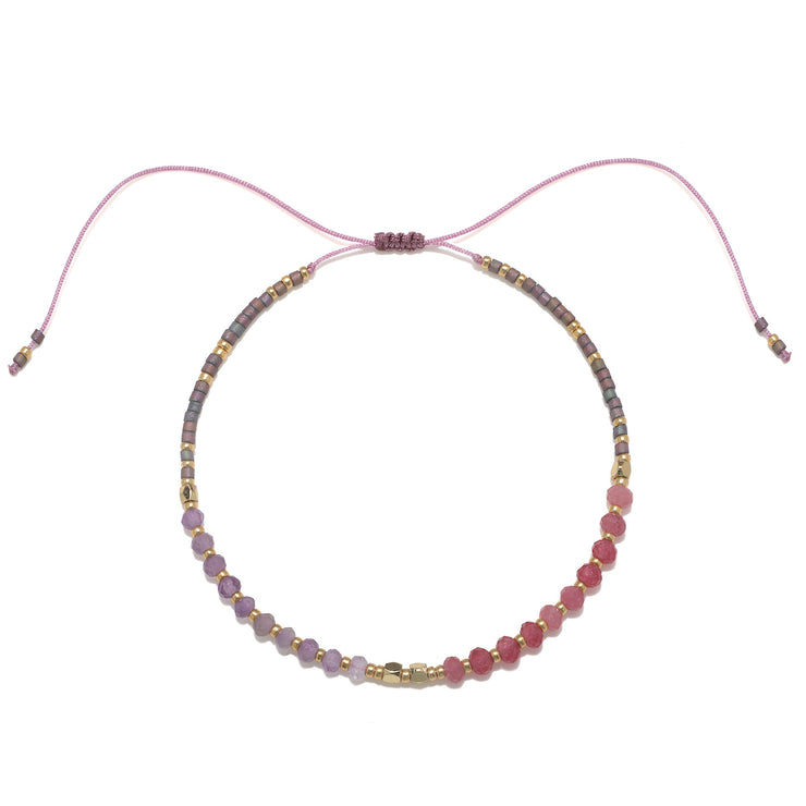 Miyuki Beaded Pull Tie Bracelet - Purple