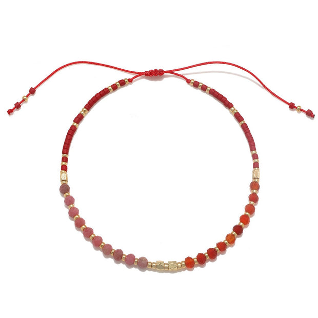 Miyuki Beaded Pull Tie Bracelet - Red