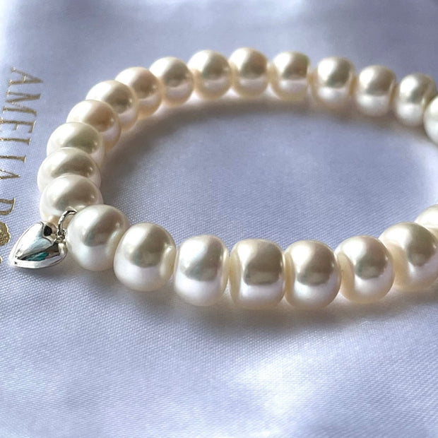 Freshwater Pearl Petite Heart Charm Bracelet