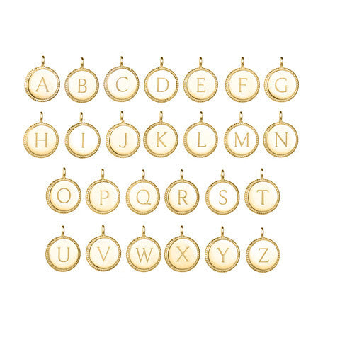 Round Charm Initial Necklace Gold