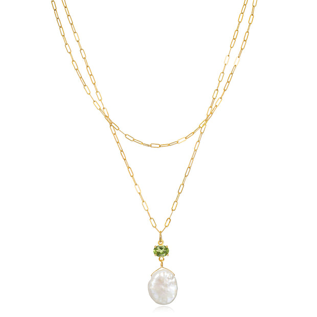 Layered Peridot & Keshi Pearl Necklace