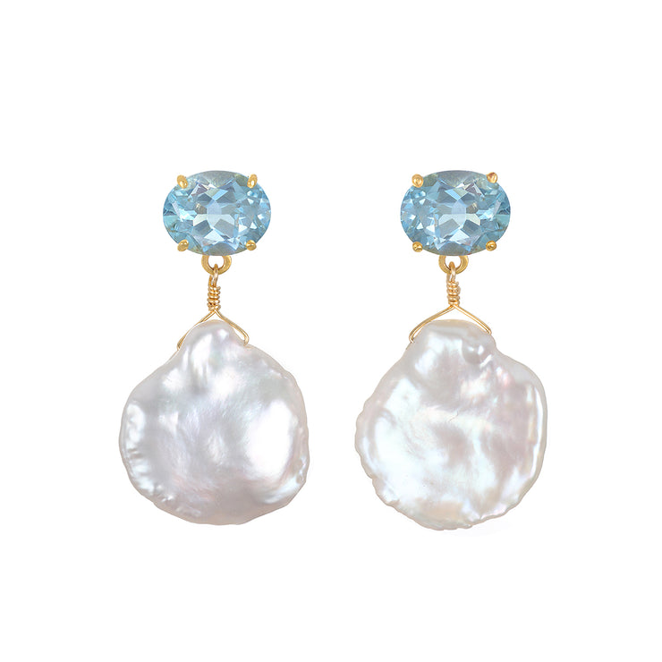 NEW! Sky Blue Topaz & Keshi Pearl Post Earrings