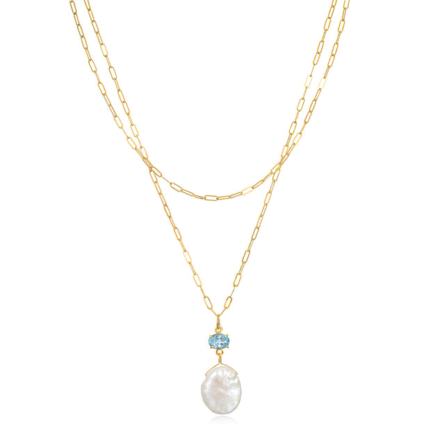 Layered Sky Blue Topaz & Keshi Pearl Necklace