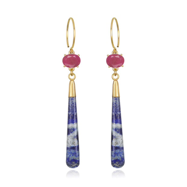 Gem Drop Earring-Ruby & Blue Lapis