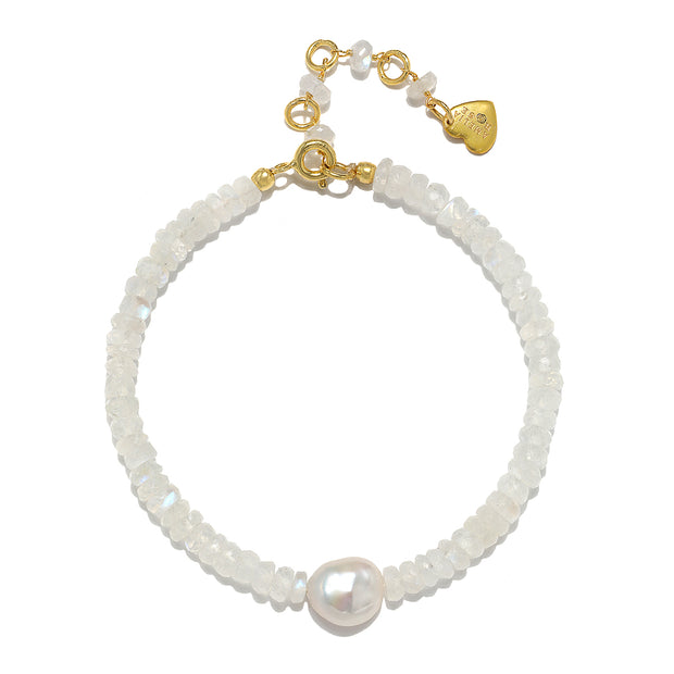 Rainbow Moonstone and Baroque Pearl Bracelet