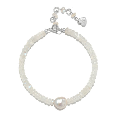 Rainbow Moonstone and Baroque Pearl Bracelet