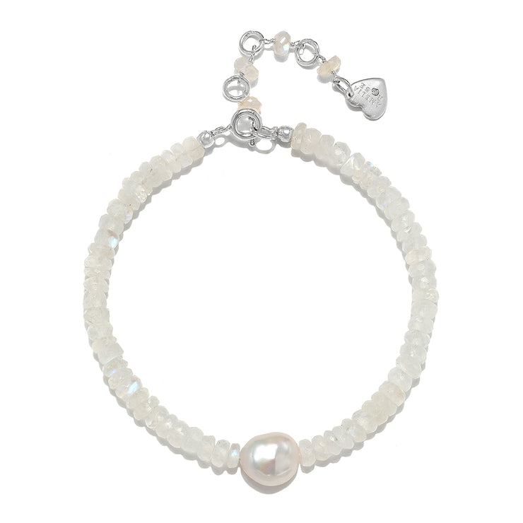 Rainbow Moonstone and Baroque Pearl Bracelet