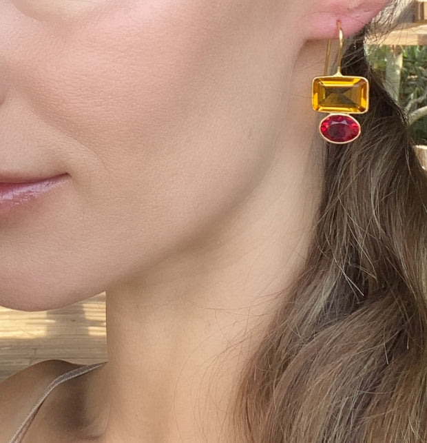 Valencia Earring-Orange & Fuchsia Gold