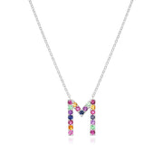 Rainbow Gemstone Initial Necklace-Silver