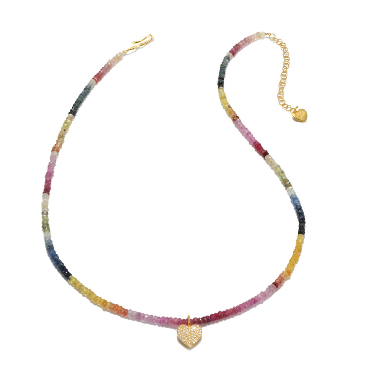 Diamond Heart Gemstone Necklace - Rainbow Sapphire