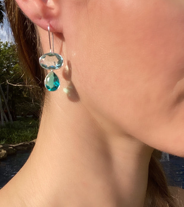 Valencia Teardrop Earring- Sky Blue & Teal Silver