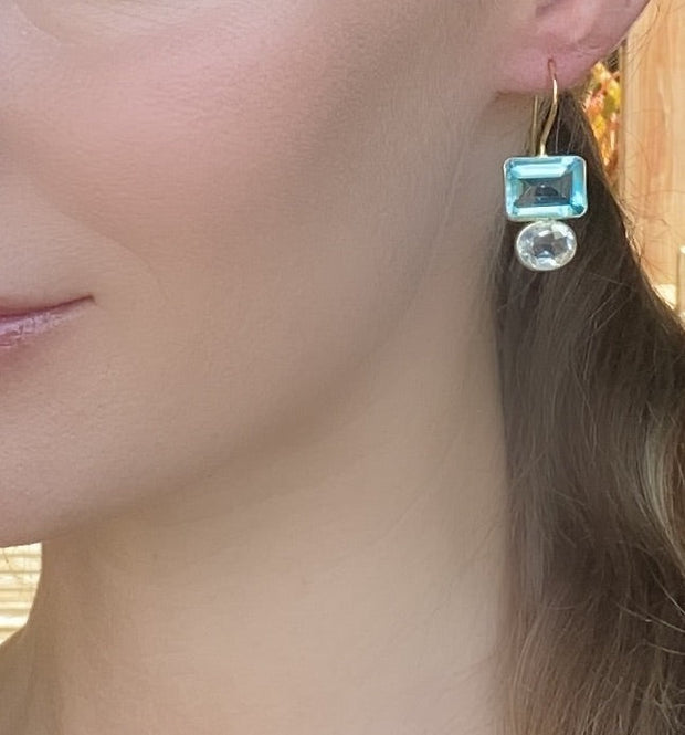 Valencia Earring-Sky Blue & Clear Gold