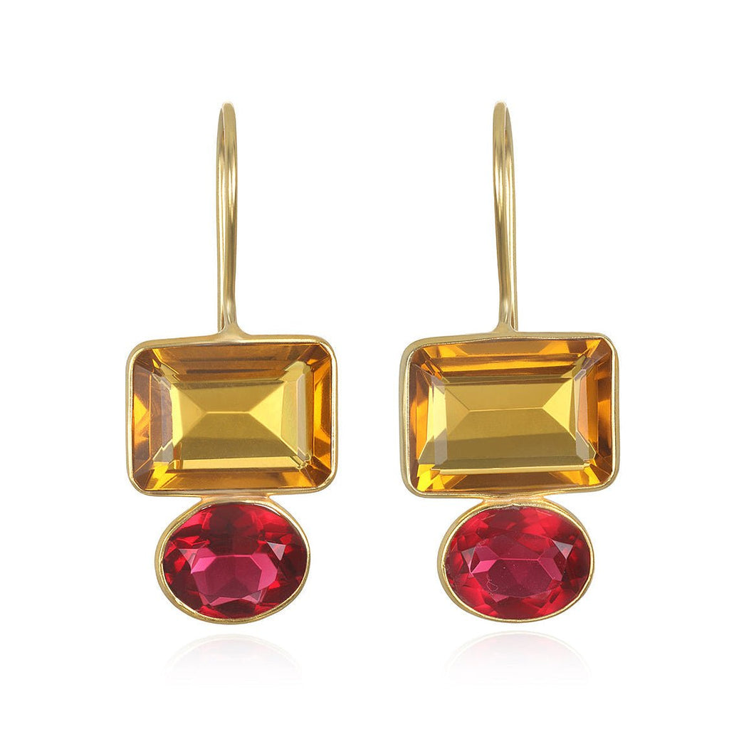 Valencia Earring Amber & Ruby Gold